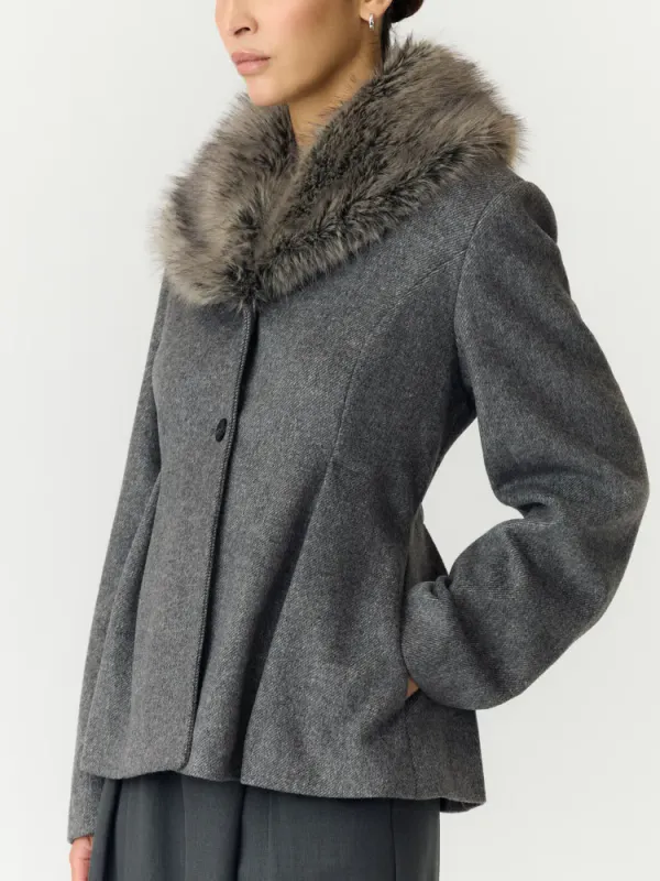 Josera Furry Collar Jacket Medium Grey Melange YAS
