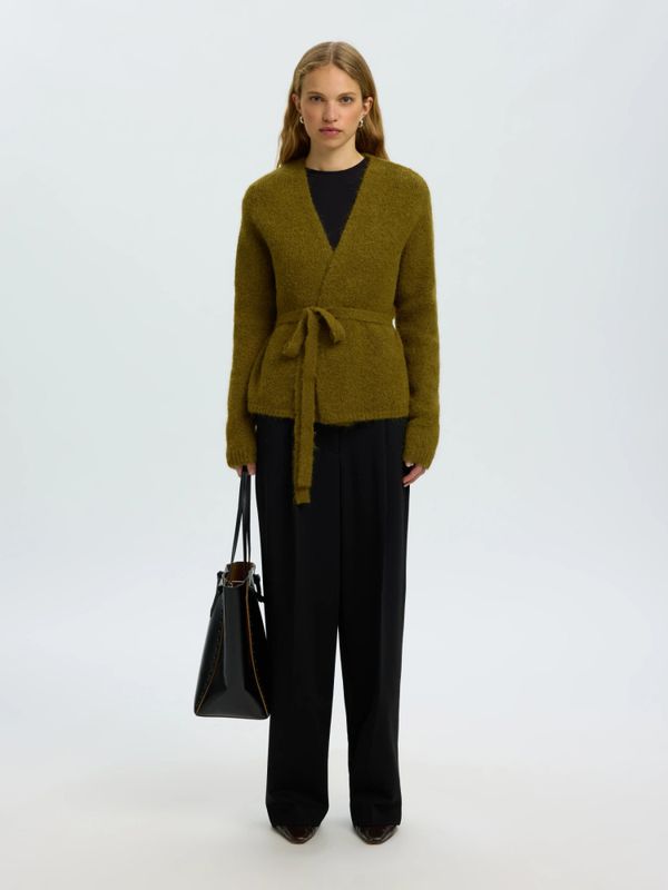 Gabella LS Knit Belt Cardigan Fir Green Selected Femme