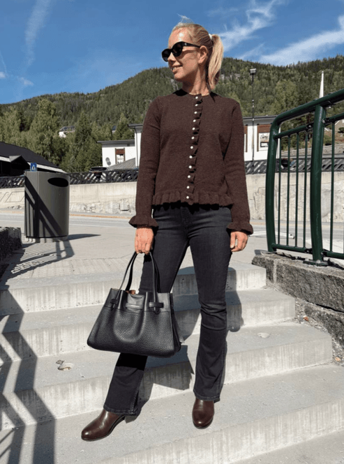 Hovedbilde Vijacia O-Neck Frill Knit Cardigan Coffee Bean ...