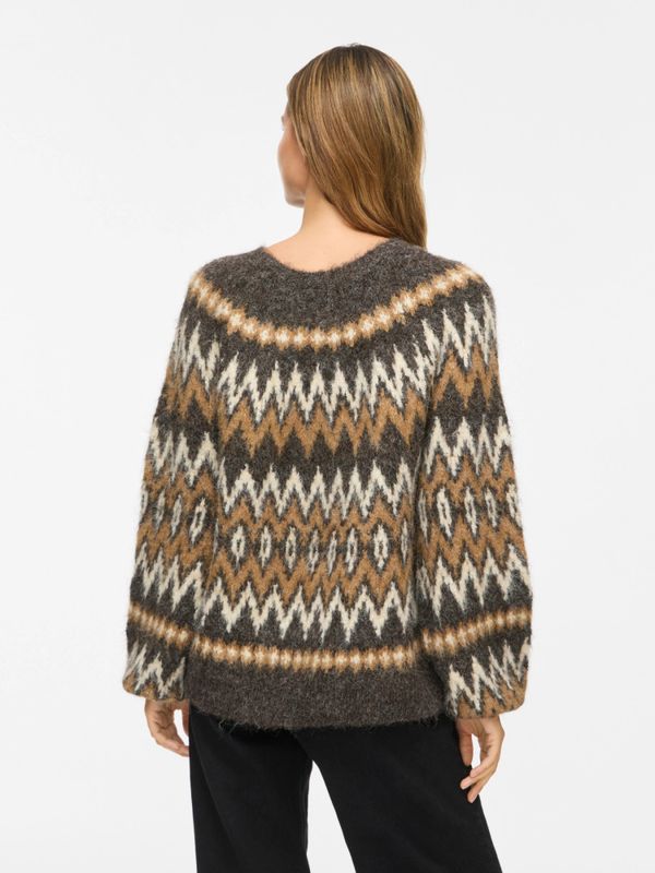 Vibows O-Neck Jacquard Knit Top Coffee Bean VILA
