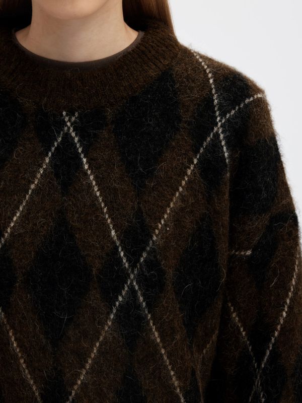 Lulu Brushed Argyle Knit O-Neck Delicioso Black Selected Femme