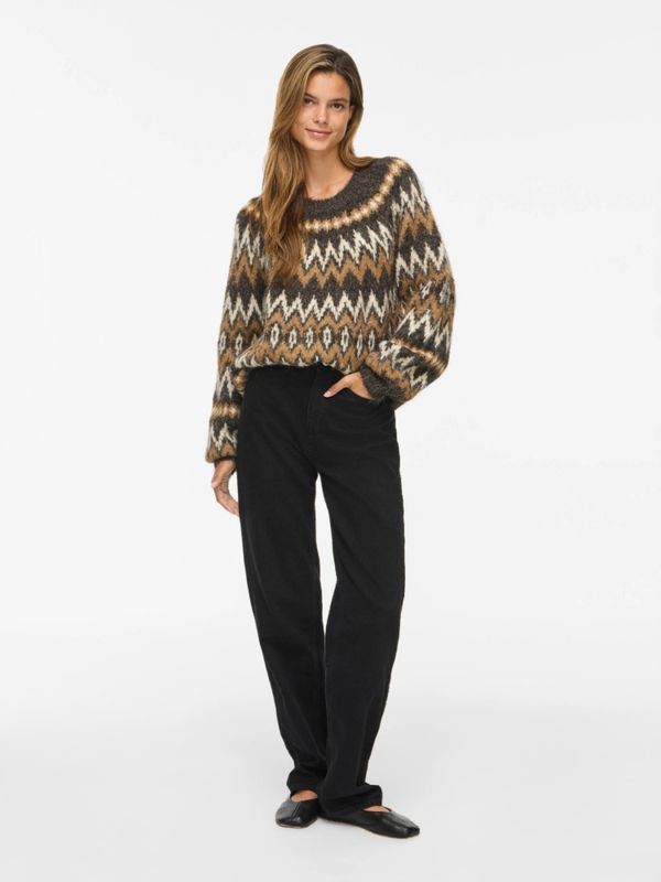 Vibows O-Neck Jacquard Knit Top Coffee Bean VILA