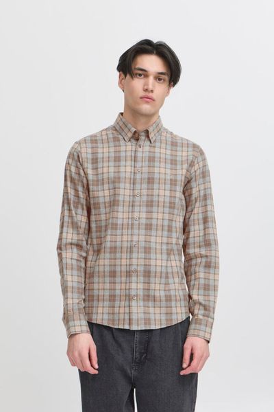 Antons Checked Brushed Black Olive Melange - Grey Casual Friday 